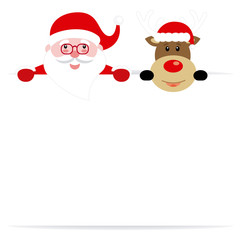 Santa claus and reindeer with poster