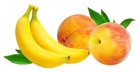 Fototapeta na wymiar Peach and bananas isolated on white