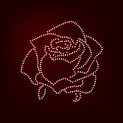 Rose sketch. Flower design dotted outline. Vector illustration. Elegant floral outline design. Ped symbol isolated on dark background. Abstract rose. Good for design, logo or decoration