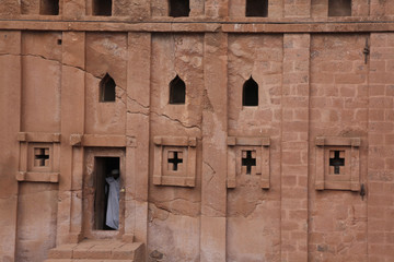 Easter Orthodox Christian priest during religious celebrations in the ancient rock-hewn churches of Lalibela, UNESCO World Heritage Sitre, Ethiopia