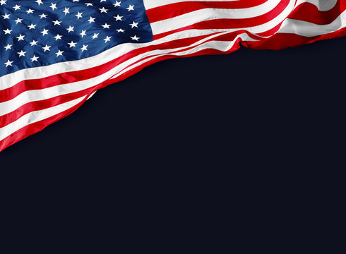 American flag with empty black background