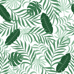 Seamless pattern with hand-drawn tropical leaves
