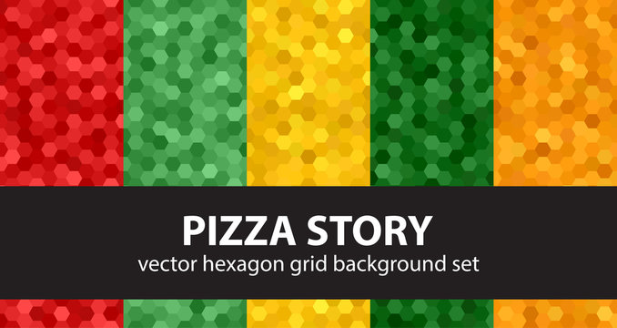 Hexagon pattern set "Pizza Story".  Seamless vector backgrounds