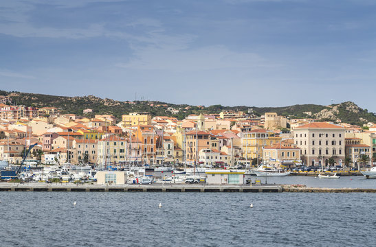 View of the characteristic harbour and blue sea of Caprera, La Maddalena Island, Sardinia, Mediterranean
