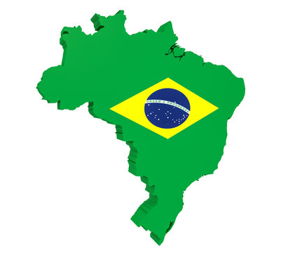 3d Illustration of Brazil Map With Brazilian Flag Isolated On White Background