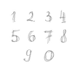 Set of hand drawn vector sketch stylized numbers.  Isolated on white background.