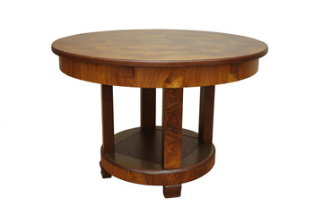 Antique walnut art deco dining table on white background