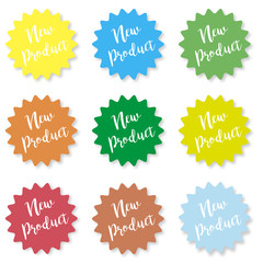 Set of stickers with the inscription new product on a white background