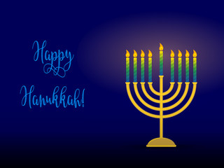 Hanukkah menorah with congratulation, card for jewish holiday