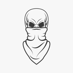 Human skull with bandage on face in monochrome style isolated on white background vector illustration