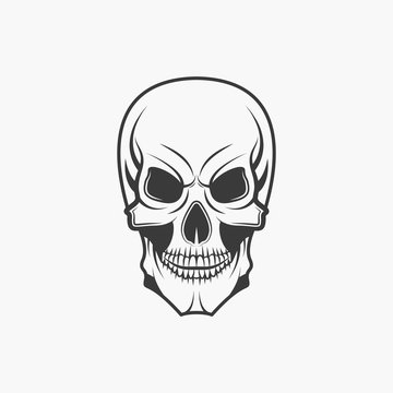 Human skull in monochrome style isolated on white background vector illustration