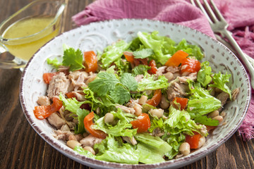 Tuna salad with lettuce, beans and bell pepper