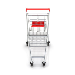 supermarket shopping cart front view on white background 3d