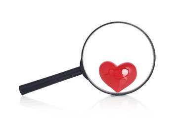 Red heart through the magnifying glass
