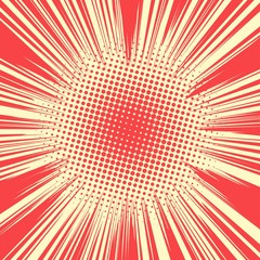 Abstract creative concept vector comics pop art style blank layout template with clouds beams and isolated dots pattern on background. For sale banner, empty bubble, illustration comic book design