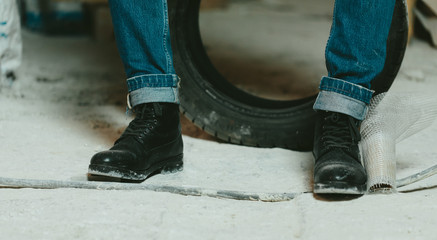 Black leather men's shoes stylish and classic jeans