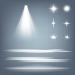 Creative concept Vector set of glow light effect stars bursts with sparkles isolated on black background. For illustration template art design, banner for Christmas celebrate, magic flash energy ray