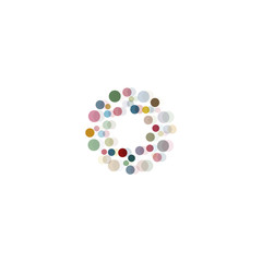 Abstract circle logotype set. Unusual dotted round isolated chem logo collection. Virus icon. Colorful sun. Flower symbol. Confetti sign.Vector germs illustration.