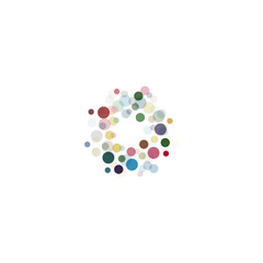 Abstract circle logotype set. Unusual dotted round isolated chem logo collection. Virus icon. Colorful sun. Flower symbol. Confetti sign.Vector germs illustration.