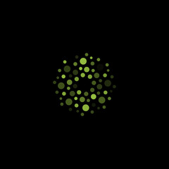 Abstract circle logotype. Unusual dotted round isolated chem logo. Virus icon. Green plant. Flower symbol. Sphere sign.Vector germs illustration.