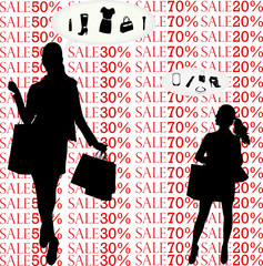 women think about shopping silhouettes - vector