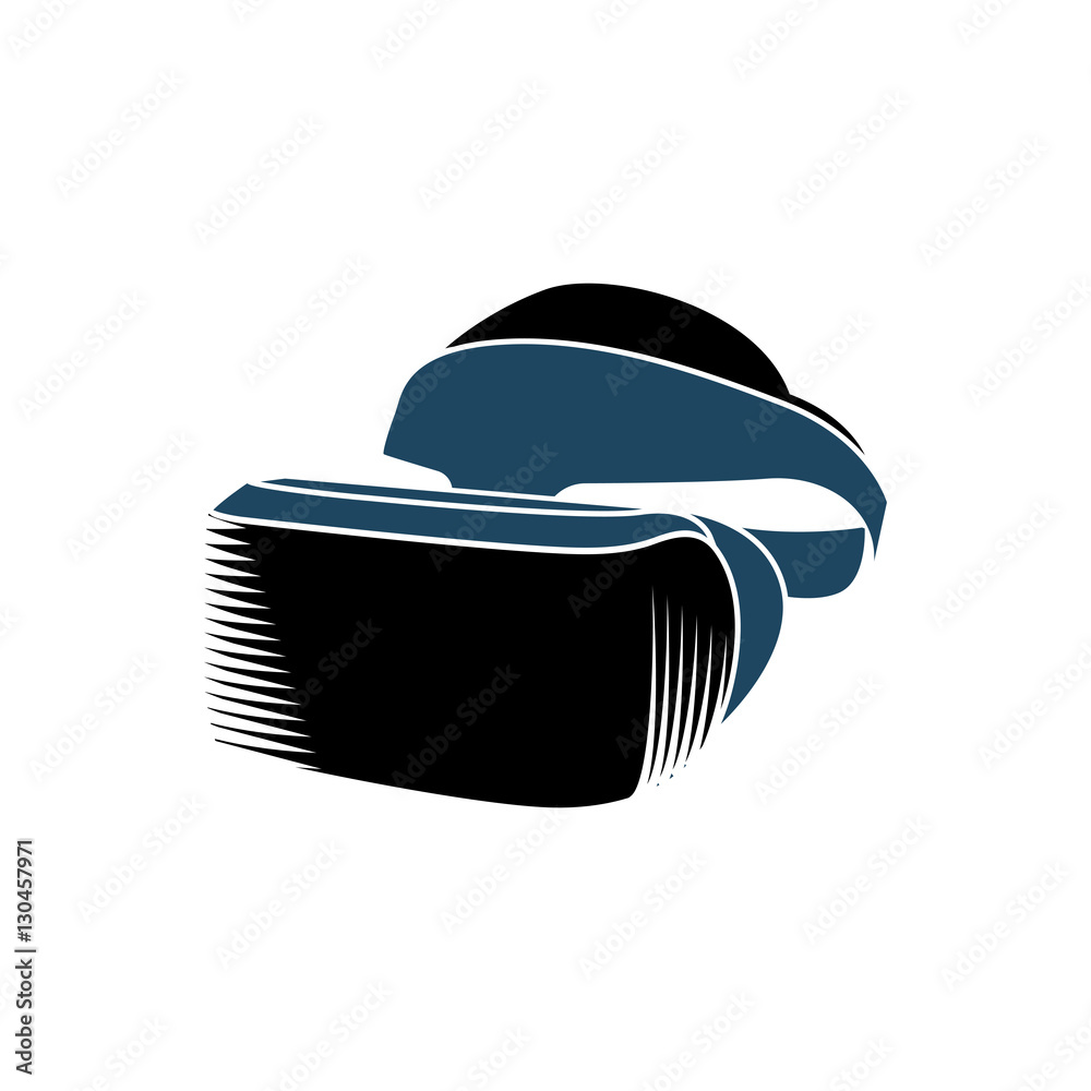 Poster isolated vr headset logotype on white background. black color virtual reality helmet logo. head-moun