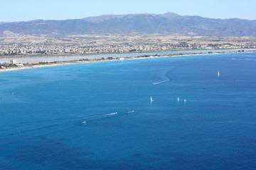 Fototapeta na wymiar Beautiful aerial view on Cagliari and the beach il Poetto in Sar