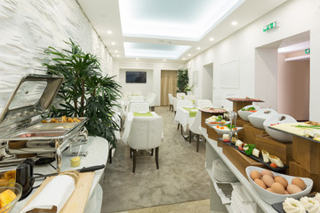 Breakfast buffet in hotel restaurant