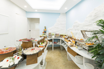 Breakfast buffet in hotel restaurant