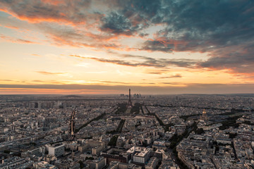 Aerial View of Paris at Sunset, France
