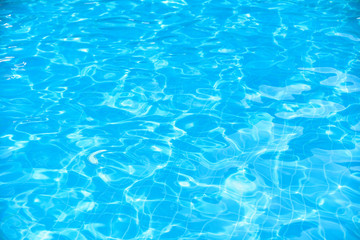 Fototapeta na wymiar Blue and bright water surface and ripple wave in swimming pool