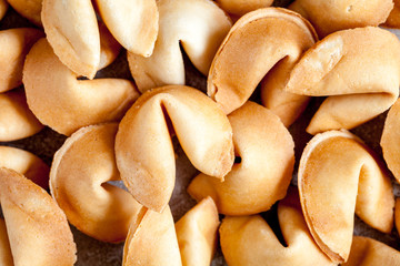 Many Chinese fortune cookie close up