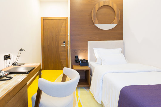 Single Bed Hotel Room Interior