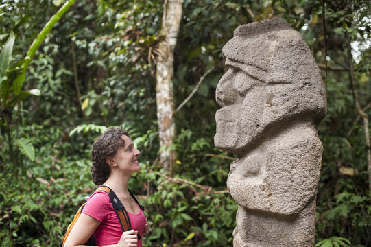 An ancient stone statue, San Agustin Archaeological Park, Colombia