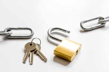 concept data protection metal chain on white background