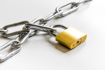 concept data protection metal chain on white background