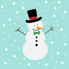 vector illustration of a snowman on a snow background