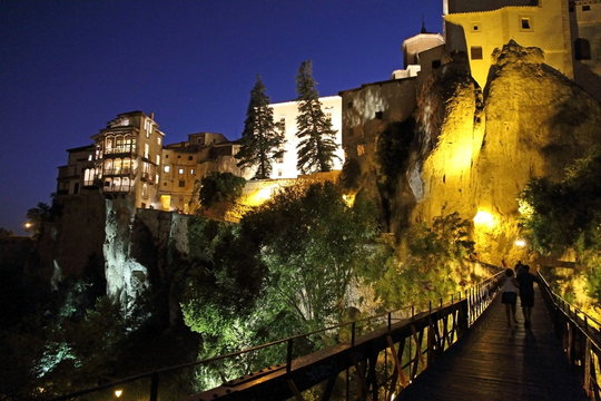 Hanging houses Cuenca by night Spain