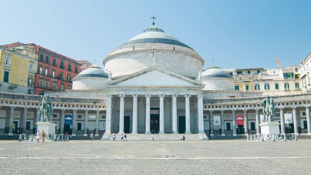 Naples Italy Piazza Neo-classical Royal Palace at the Piazza del Plebiscito with Visiting Tourists Sightseeing the Iconic Historical Landmark during the Summer Tourism Season