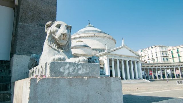 Naples Italy Equestrian Statues at Piazza del Plebiscito with the Neo-classical Royal Palace in the Background on a Sunny Day