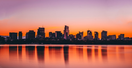 Boston at sunrise in Boston, Massachusetts, USA.