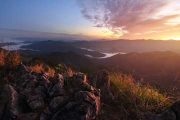 Beautiful scenery during time the sunset view from top of Doi Pha Phung at Nan province in Thailand is a very popular for photographers and tourists. Attractions and natural Concept