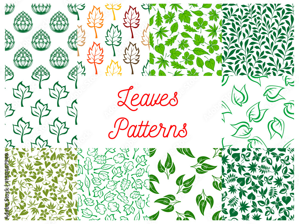 Poster leaves seamless pattern set for nature design