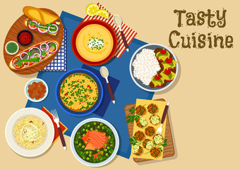 Fish dishes icon for dinner menu design