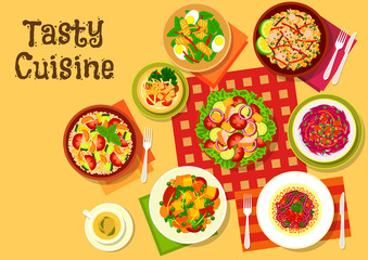 Salad dishes top view icon for healthy menu design