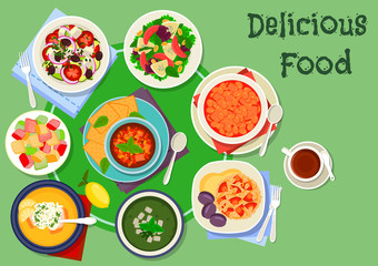 Greek cuisine soup and salad lunch dishes icon