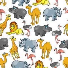 African jungle and safari animals cartoon pattern