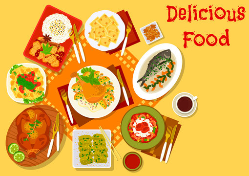 World cuisine popular lunch dishes icon