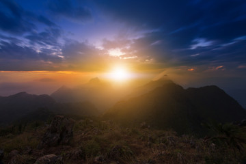 Obraz premium View from the highest mountain peak of Chiang Dao with beautiful cloudy sunset twilight sky, Chiang mai, Thailand