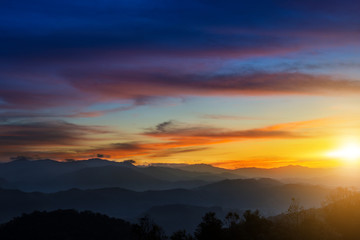 Sky scape scenic view from the top of mountain peak with beautiful cloudy sunset twilight sky, Chiang mai, Thailand